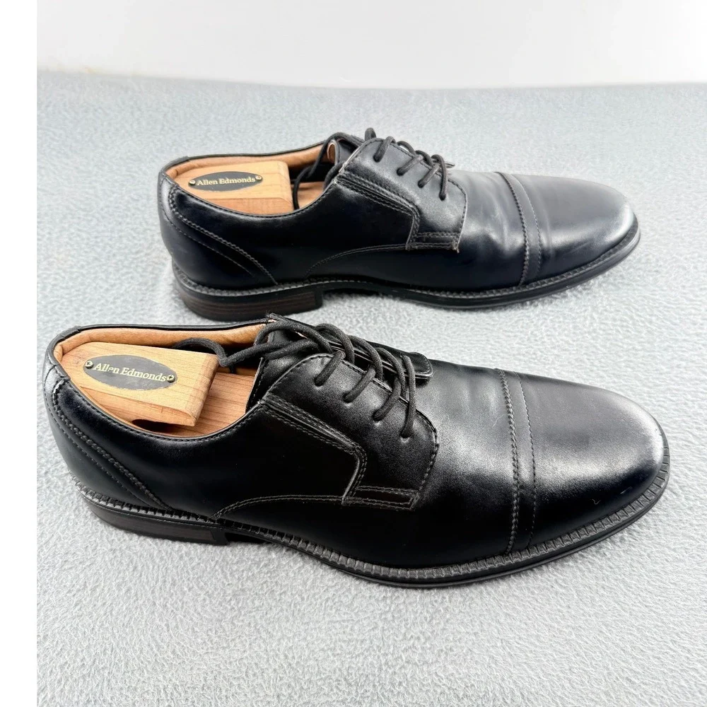George Cap Toe Dress Shoes Mens 9.5 Black Faux Leather Lace Up Derby Business